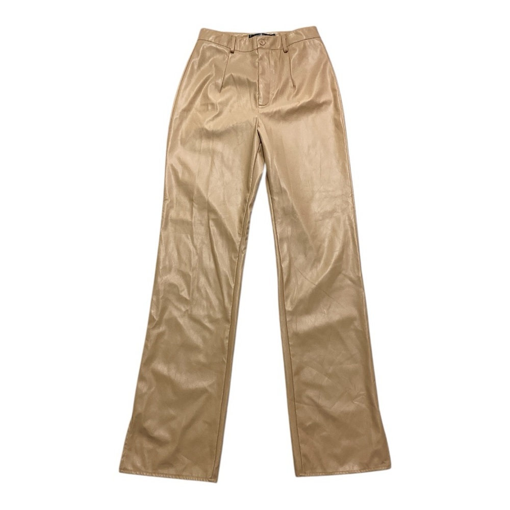 Missguided Women’s Faux Leather Straight Leg Trousers Size 6 Split Side Pants